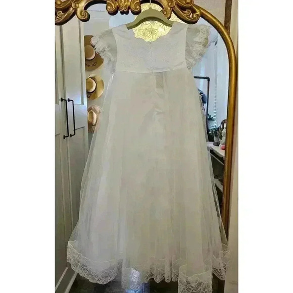 Trish Scully Girl's Size 14 White Tulle Midi Flower Girl Bridesmaids Gown - Picture 2 of 8